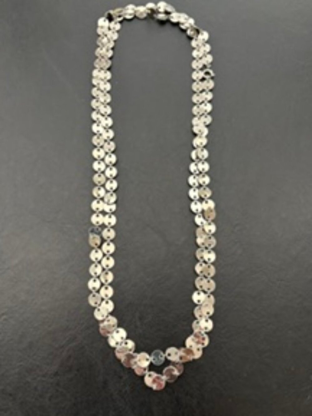 Shiny silver round mirrored disc necklace-About 34" long